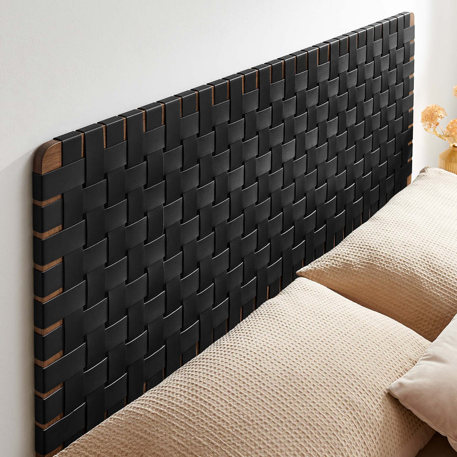 Sloane Weave Wall-Mount Vegan Leather Queen Headboard in Walnut Black