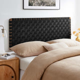 Sloane Weave Wall-Mount Vegan Leather Queen Headboard in Walnut Black