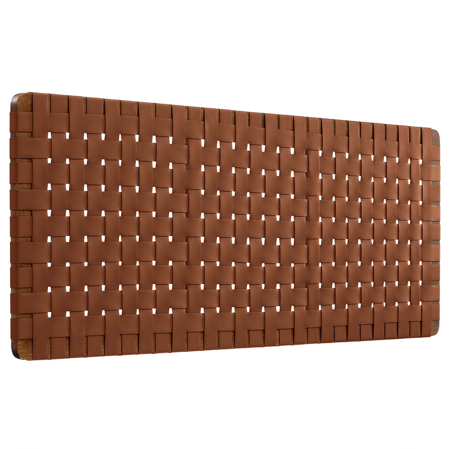 Sloane Weave Wall-Mount Vegan Leather Queen Headboard in Walnut Brown