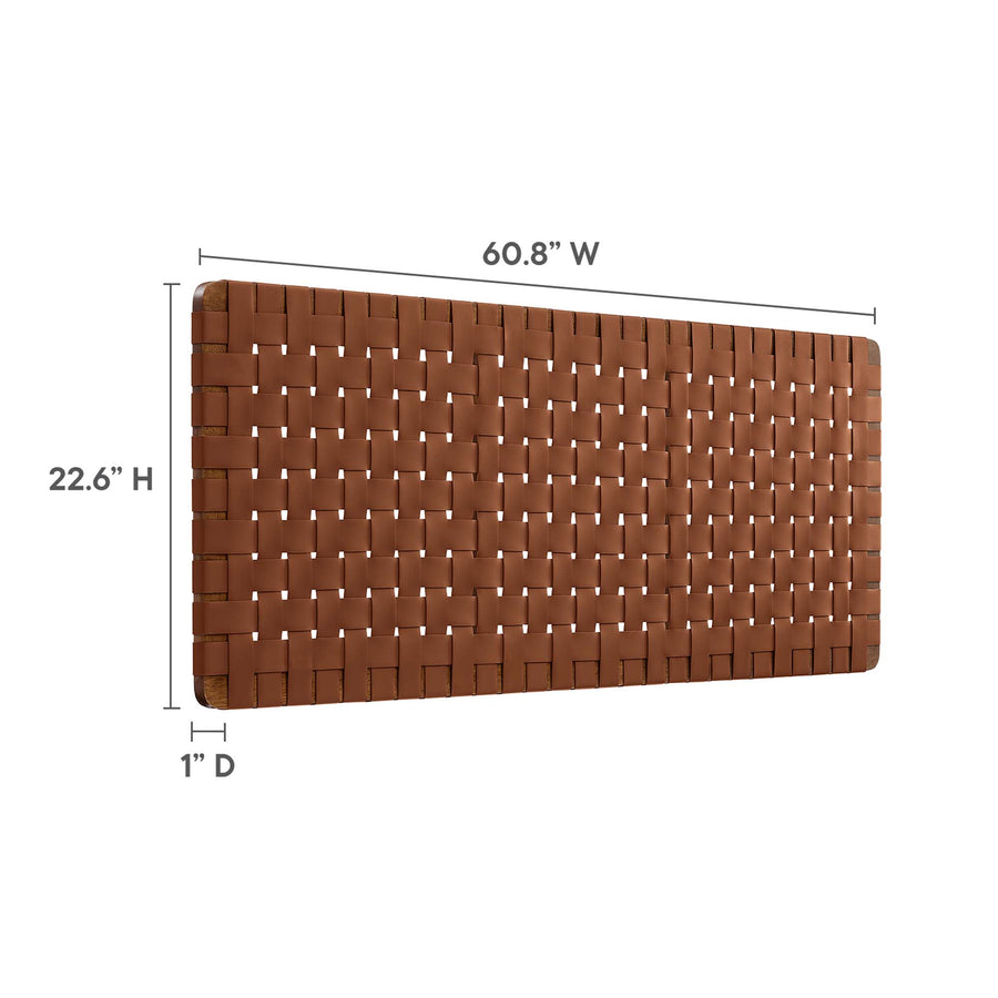 Sloane Weave Wall-Mount Vegan Leather Queen Headboard in Walnut Brown