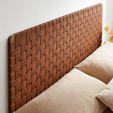 Sloane Weave Wall-Mount Vegan Leather Queen Headboard in Walnut Brown