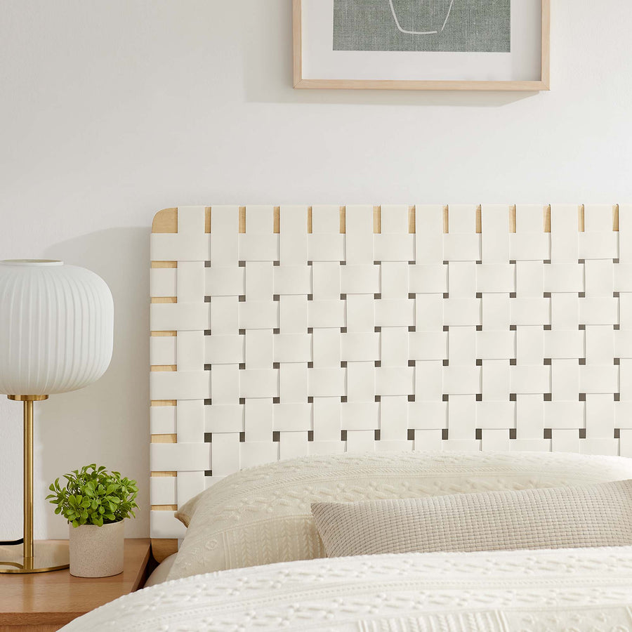 Sloane Weave Vegan Leather Queen Headboard in Natural Beige