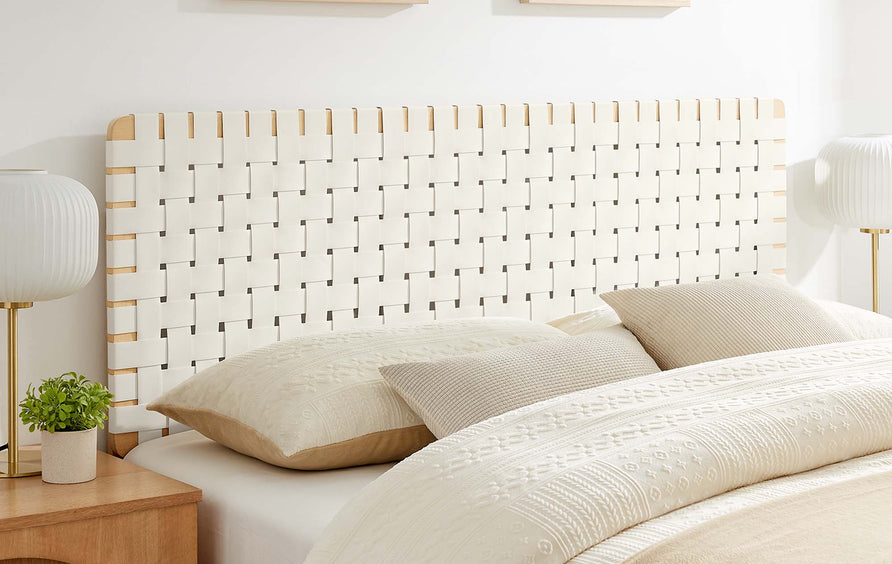 Sloane Weave Vegan Leather Queen Headboard in Natural Beige