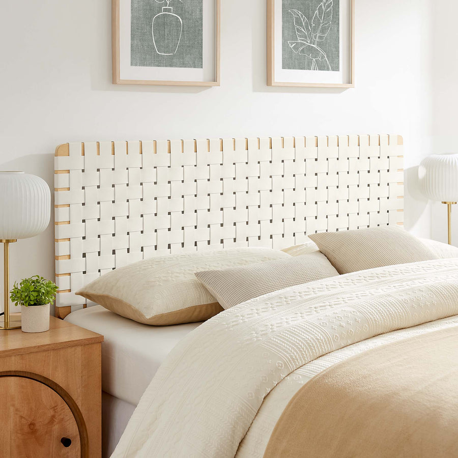 Sloane Weave Vegan Leather Queen Headboard in Natural Beige
