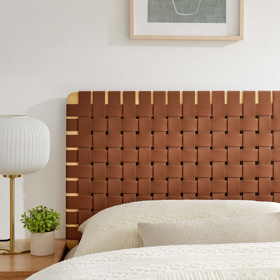 Sloane Weave Vegan Leather Queen Headboard in Natural Brown