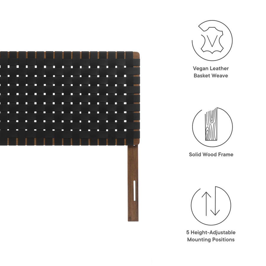 Sloane Weave Vegan Leather Queen Headboard in Walnut Black