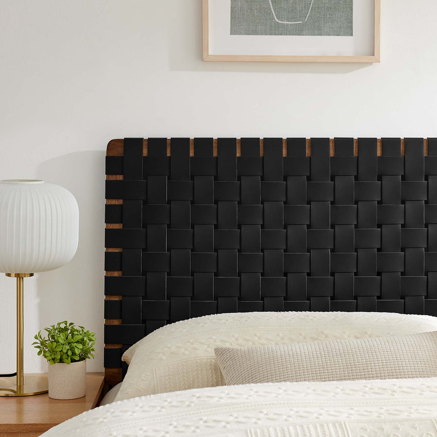 Sloane Weave Vegan Leather Queen Headboard in Walnut Black