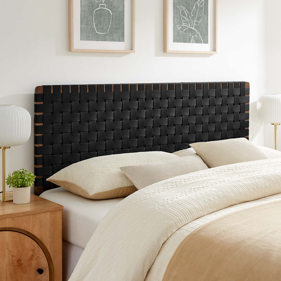 Sloane Weave Vegan Leather Queen Headboard in Walnut Black