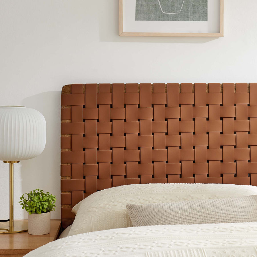 Sloane Weave Vegan Leather Queen Headboard in Walnut Brown