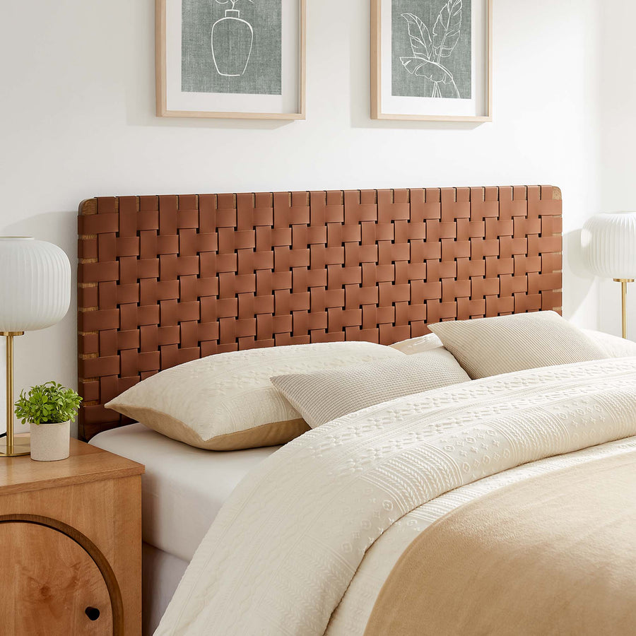 Sloane Weave Vegan Leather Queen Headboard in Walnut Brown