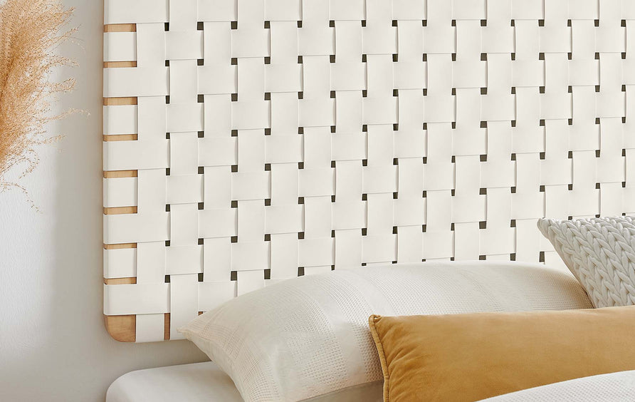 Sloane Weave Wall-Mount Vegan Leather King Headboard in Natural Beige