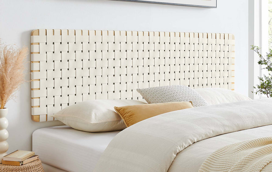 Sloane Weave Wall-Mount Vegan Leather King Headboard in Natural Beige