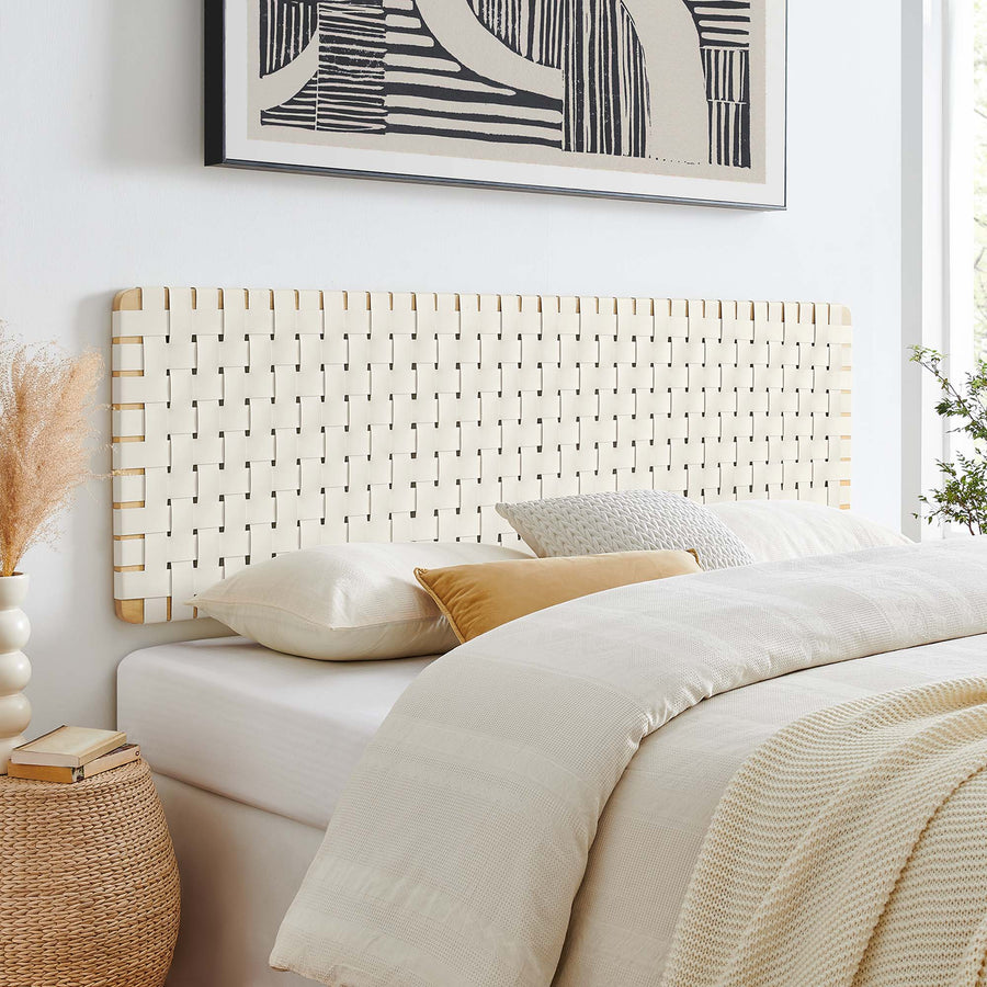 Sloane Weave Wall-Mount Vegan Leather King Headboard in Natural Beige