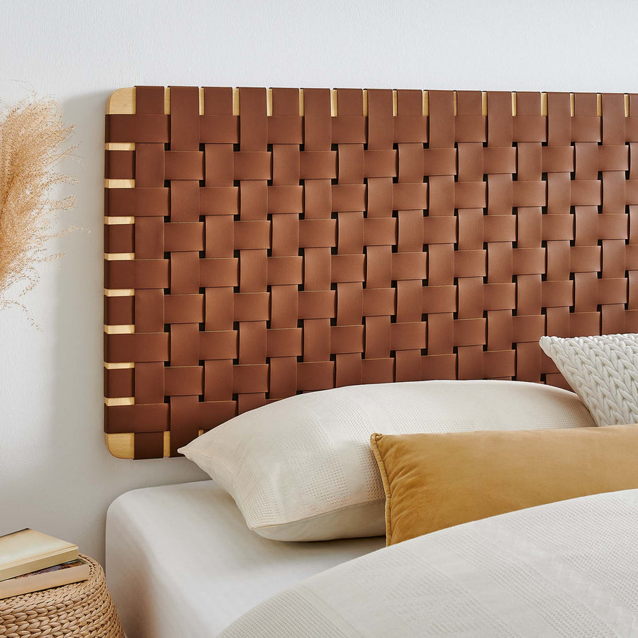 Sloane Weave Wall-Mount Vegan Leather King Headboard in Natural Brown