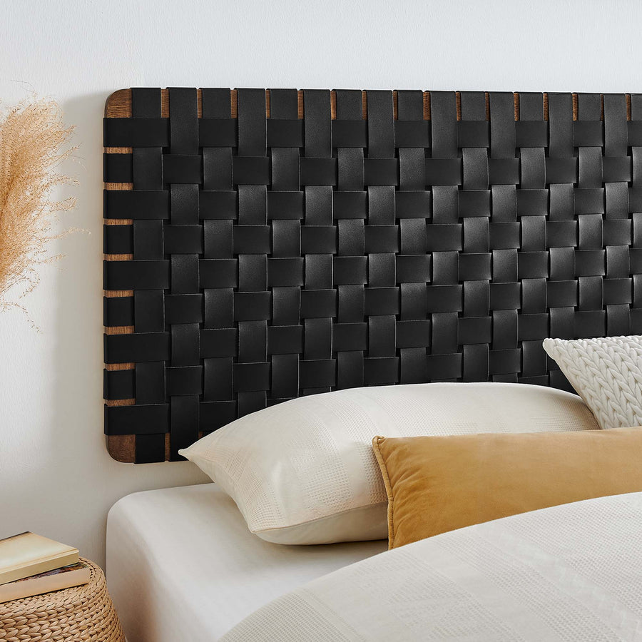 Sloane Weave Wall-Mount Vegan Leather King Headboard in Walnut Black
