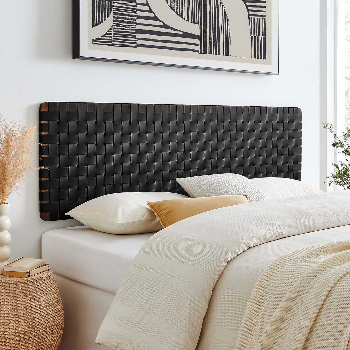 Sparta Weave Wall-Mount Vegan Leather King Headboard by Furniture For America