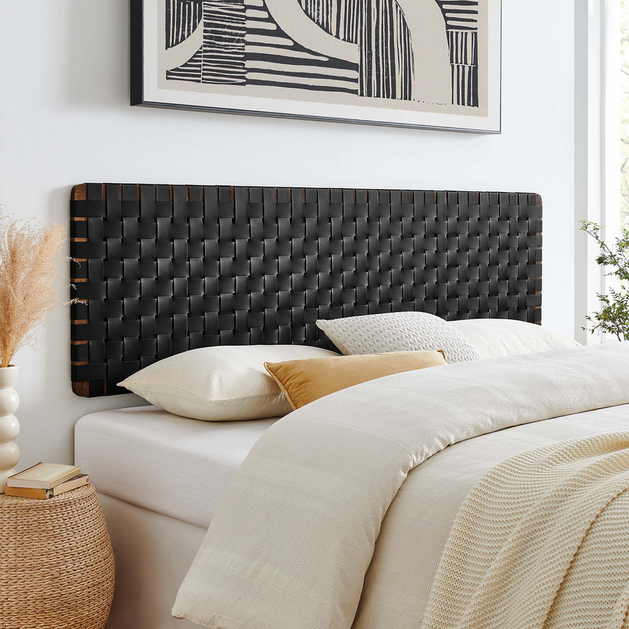 Sloane Weave Wall-Mount Vegan Leather King Headboard in Walnut Black