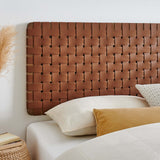 Sloane Weave Wall-Mount Vegan Leather King Headboard in Walnut Brown