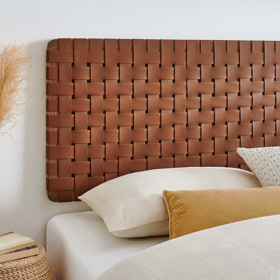 Sloane Weave Wall-Mount Vegan Leather King Headboard in Walnut Brown