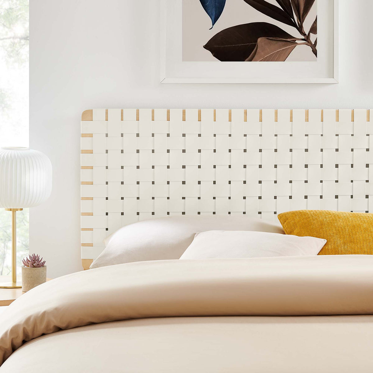 Sparta Weave Vegan Leather King Headboard in Natural Beige