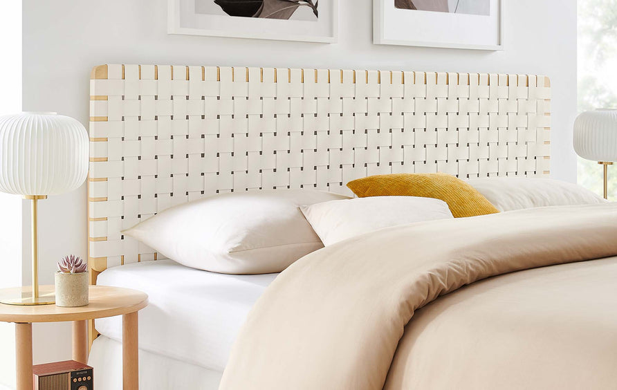 Sloane Weave Vegan Leather King Headboard in Natural Beige
