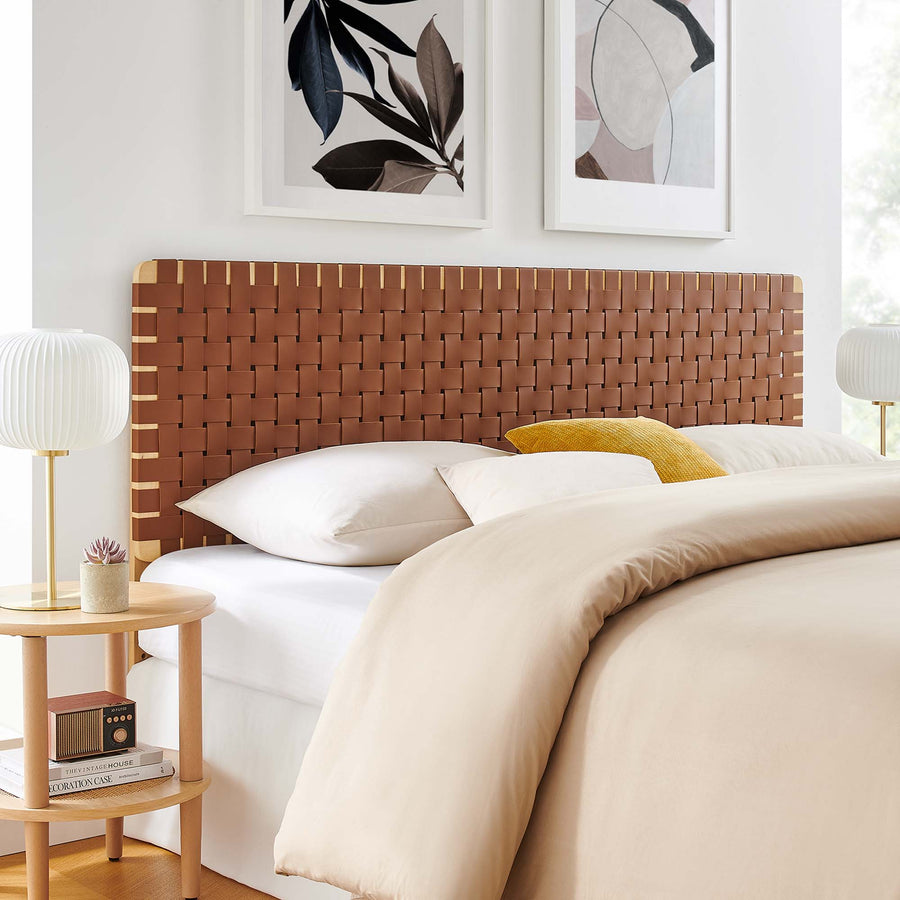 Sloane Weave Vegan Leather King Headboard in Natural Brown