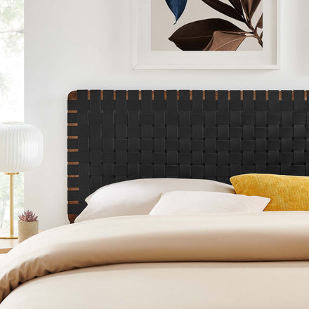 Sparta Weave Vegan Leather King Headboard in Walnut Black