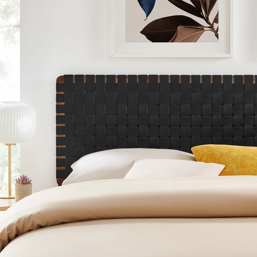 Sloane Weave Vegan Leather King Headboard in Walnut Black