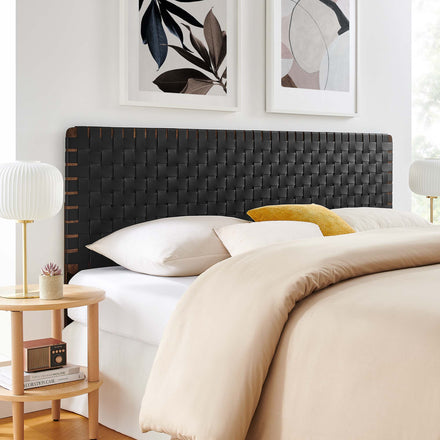 Sparta Weave Vegan Leather King Headboard in Walnut Black