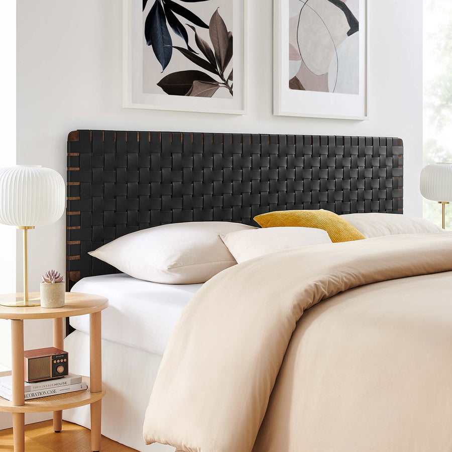 Sloane Weave Vegan Leather King Headboard in Walnut Black