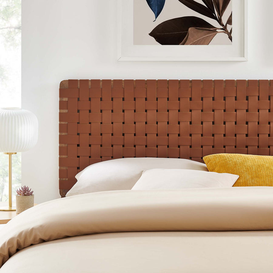 Sloane Weave Vegan Leather King Headboard in Walnut Brown