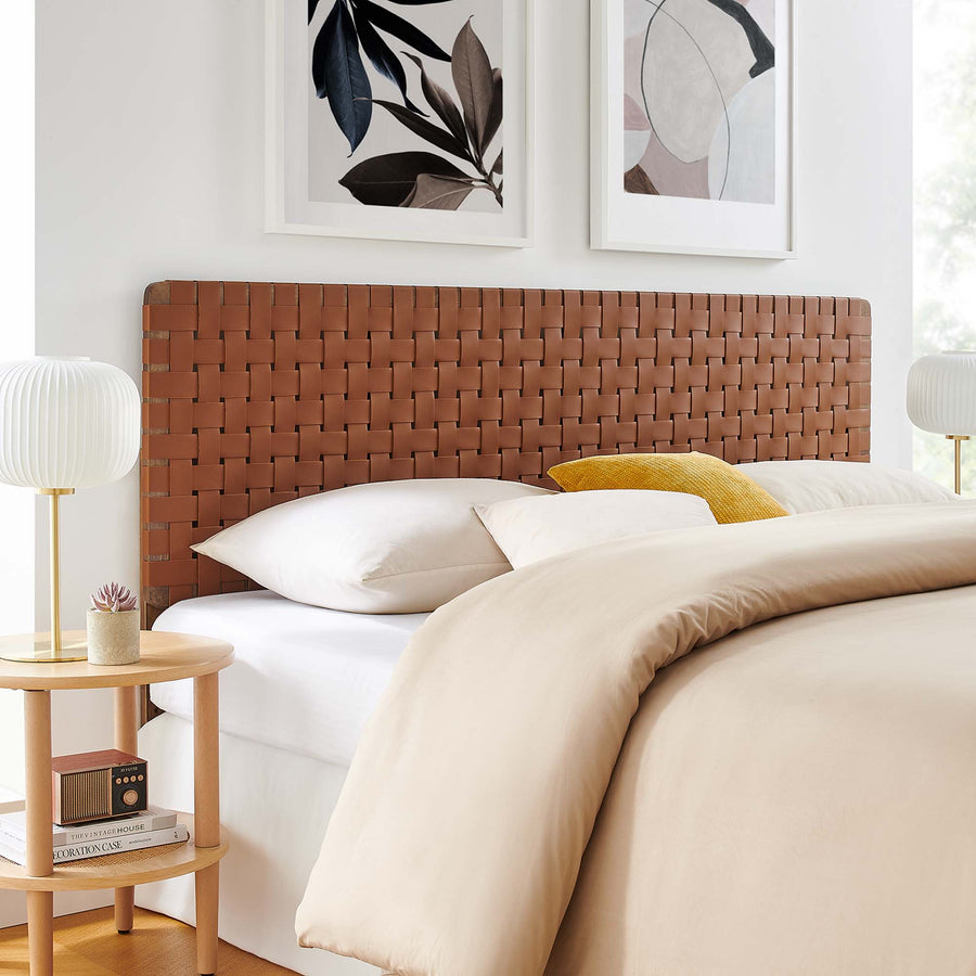 Sloane Weave Vegan Leather King Headboard in Walnut Brown