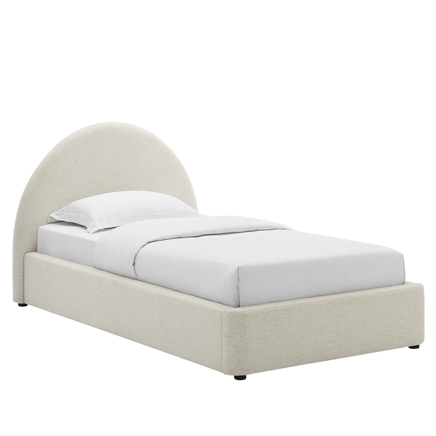 Quinn Upholstered Fabric Arched Round Twin Platform Bed in Heathered Weave Ivory