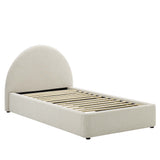 Quinn Upholstered Fabric Arched Round Twin Platform Bed in Heathered Weave Ivory