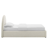 Quinn Upholstered Fabric Arched Round Twin Platform Bed in Heathered Weave Ivory
