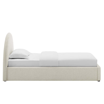 Resort Upholstered Fabric Arched Round Twin Platform Bed in Heathered Weave Ivory