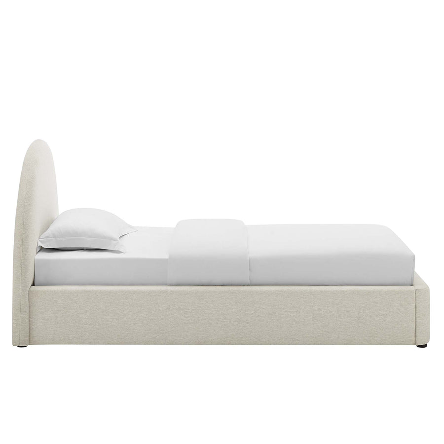Quinn Upholstered Fabric Arched Round Twin Platform Bed in Heathered Weave Ivory