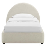 Quinn Upholstered Fabric Arched Round Twin Platform Bed in Heathered Weave Ivory
