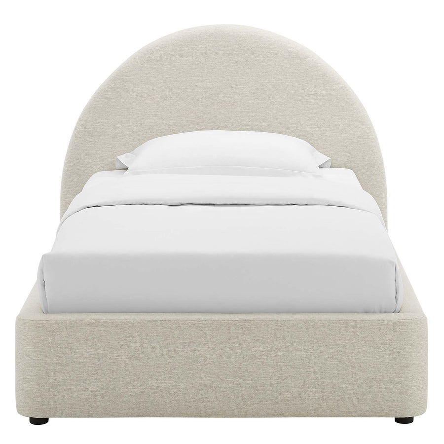 Quinn Upholstered Fabric Arched Round Twin Platform Bed in Heathered Weave Ivory