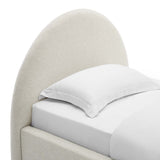 Quinn Upholstered Fabric Arched Round Twin Platform Bed in Heathered Weave Ivory
