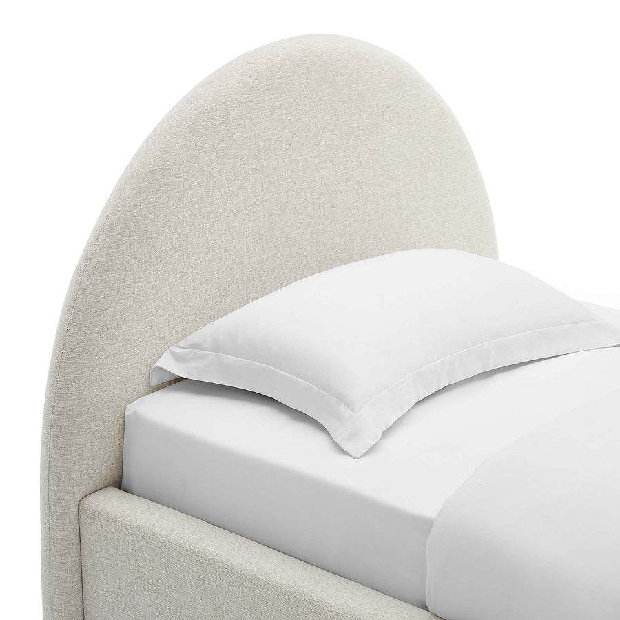 Quinn Upholstered Fabric Arched Round Twin Platform Bed in Heathered Weave Ivory