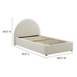 Quinn Upholstered Fabric Arched Round Twin Platform Bed in Heathered Weave Ivory