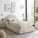 Quinn Upholstered Fabric Arched Round Twin Platform Bed in Heathered Weave Ivory
