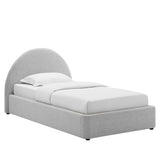 Quinn Upholstered Fabric Arched Round Twin Platform Bed in Heathered Weave Light Gray