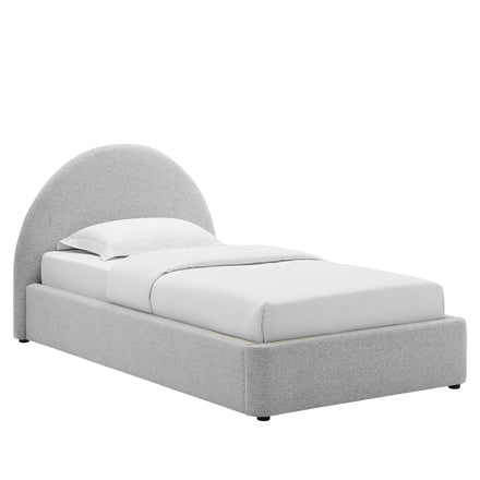 Resort Upholstered Fabric Arched Round Twin Platform Bed in Heathered Weave Light Gray