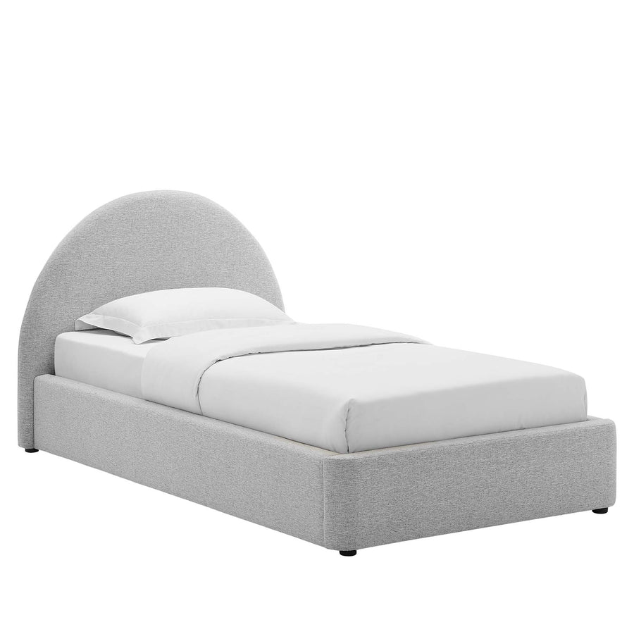 Quinn Upholstered Fabric Arched Round Twin Platform Bed in Heathered Weave Light Gray