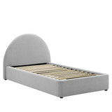 Quinn Upholstered Fabric Arched Round Twin Platform Bed in Heathered Weave Light Gray