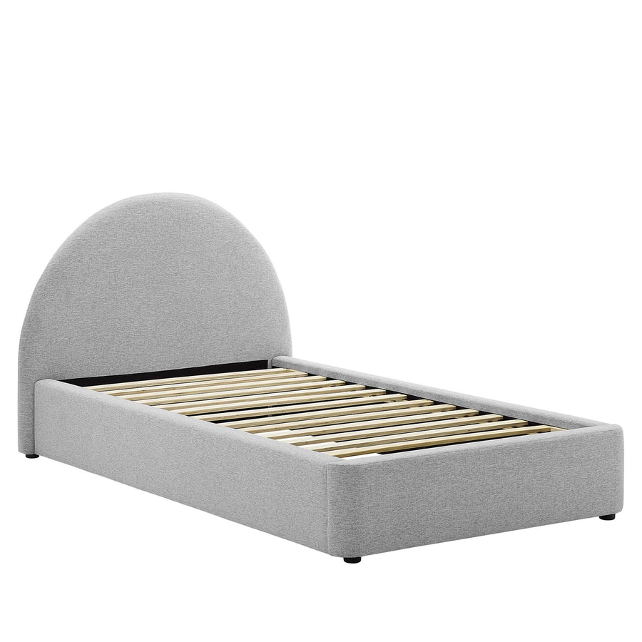 Quinn Upholstered Fabric Arched Round Twin Platform Bed in Heathered Weave Light Gray