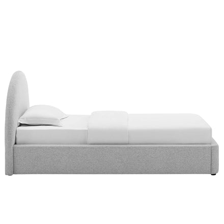 Resort Upholstered Fabric Arched Round Twin Platform Bed in Heathered Weave Light Gray