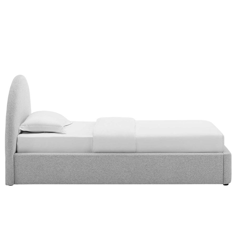 Quinn Upholstered Fabric Arched Round Twin Platform Bed in Heathered Weave Light Gray